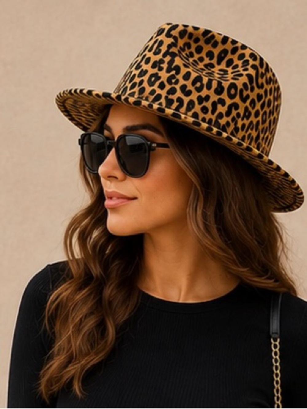 Leopard Print Fedora Hat - Brown